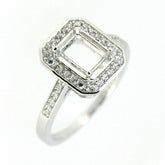 Sterling Silver Semi Mount Ring Setting Emerald OCT 7x5mm Halo - Syzjewelry